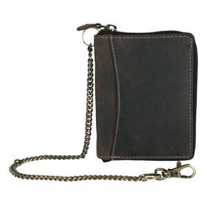 CTM Men's Hunter Leather Zip-Around Bifold Chain Wallet